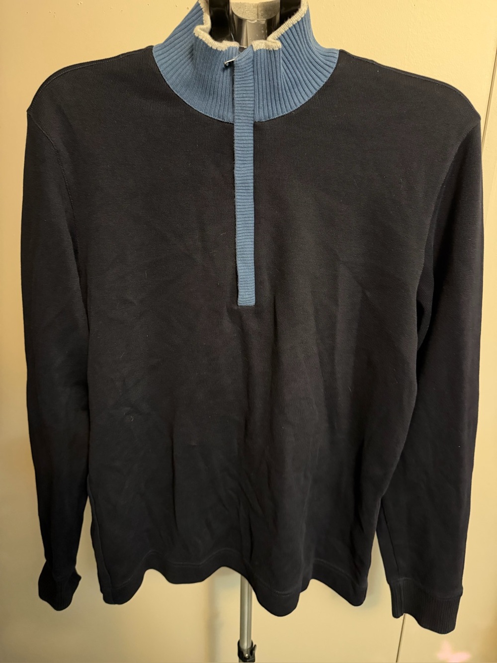 BOSS Hugo Boss Navy Half-Zip Knit Sweater with Contrast Trim size L